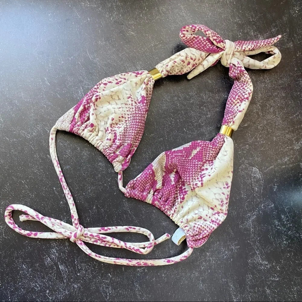 VIX Python Creme & Purple Bikini Top Sz M